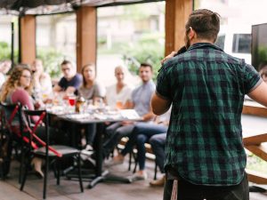 An image of people at a corporate event